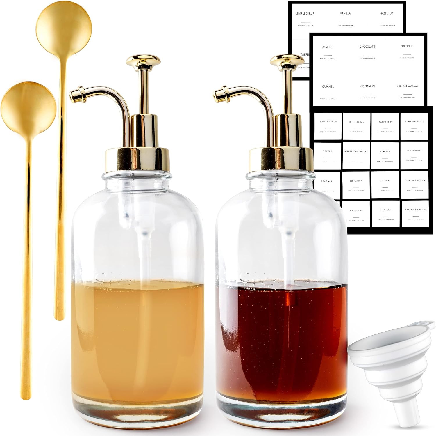 KHK Home Products | Coffee Syrup Dispensers for Coffee Bar | Waterproof Labels | Two Stainless St... | Amazon (US)