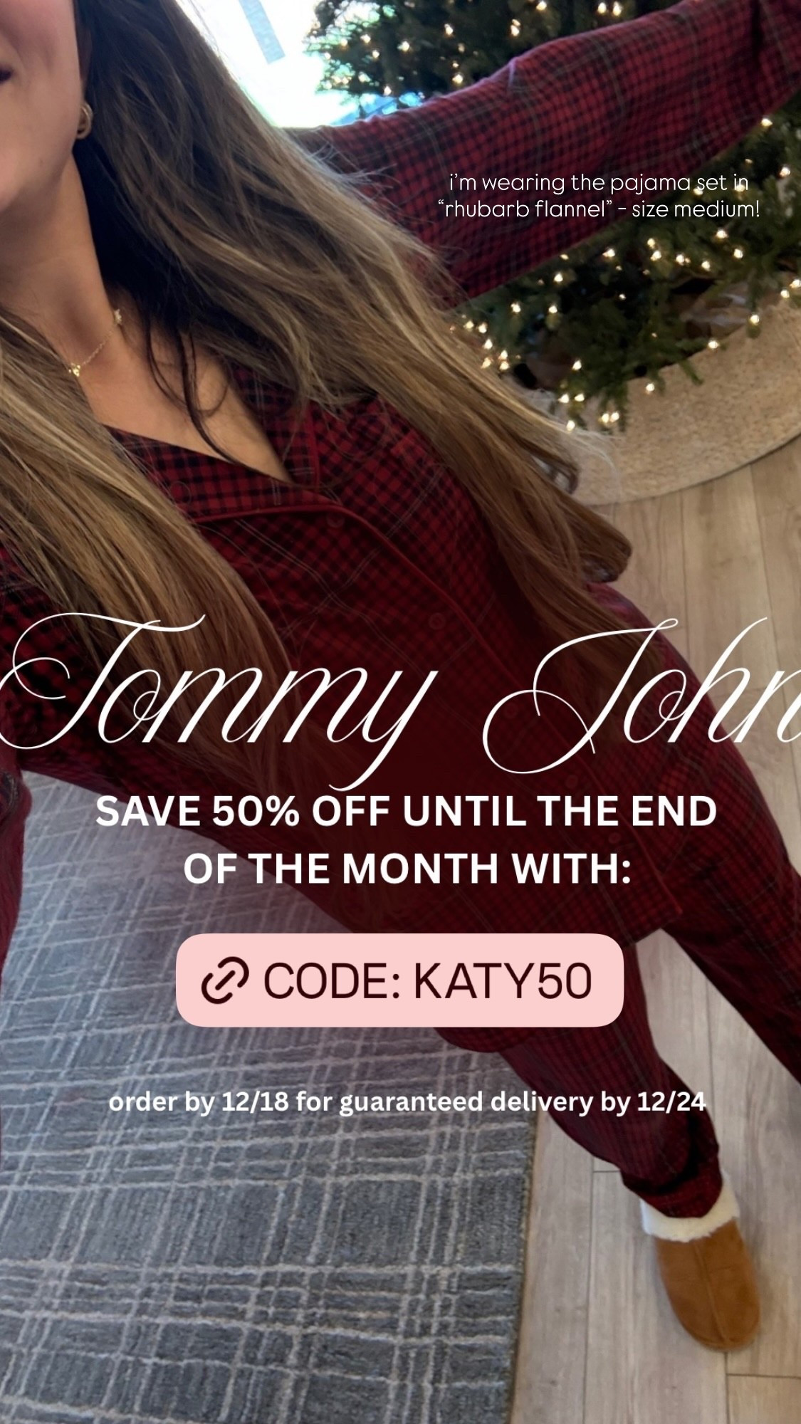 i’m wearing the pajama set in “rhubarb flannel” - size medium!