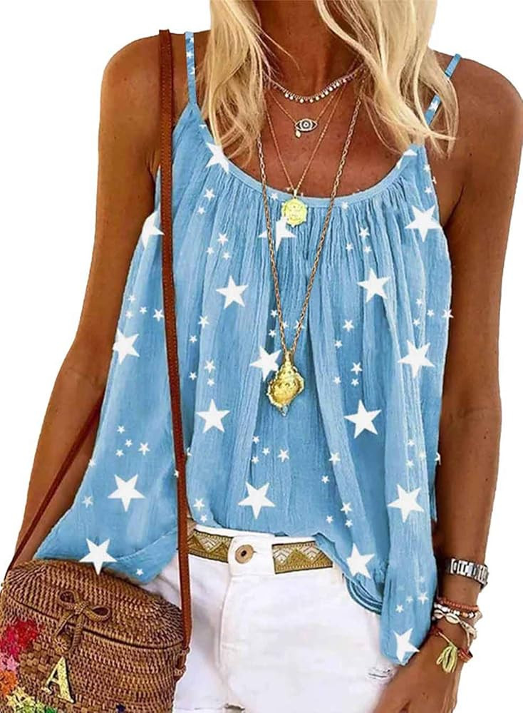 Sidefeel Womens Sleeveless Shirt Blouse Scoop Neck Spaghetti Strap Cami Tank Top | Amazon (US)