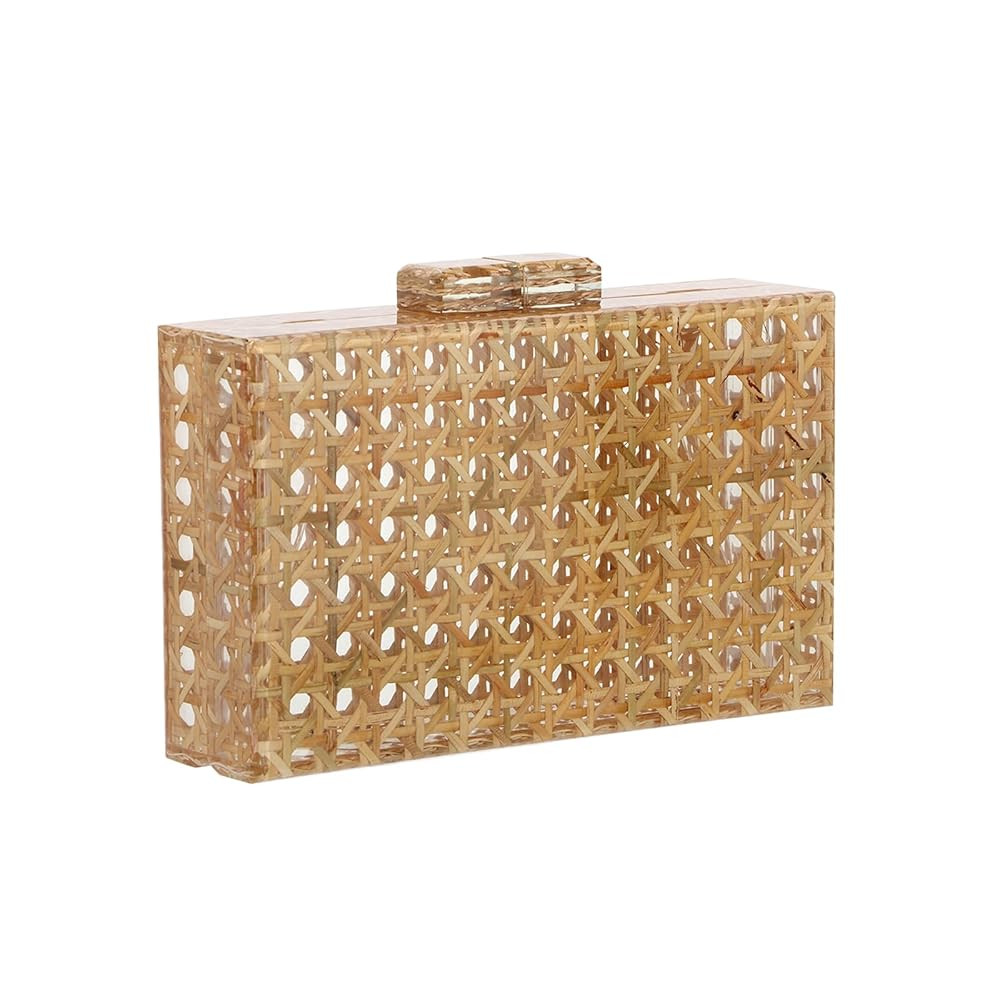 GOKTOW Rattan Acrylic Bag Clutch Purse Evening Bag Woven Handbag Summer Beach Purse | Amazon (US)