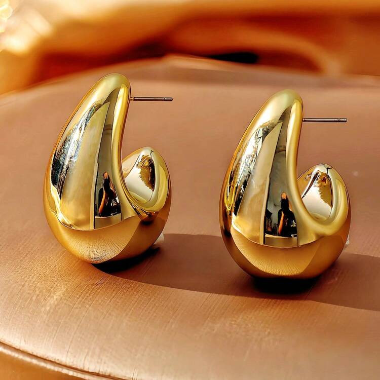 1 Pair New European And American Fashionable Personalized Small Water Drop UV Gold-Plated CCB Dan... | SHEIN