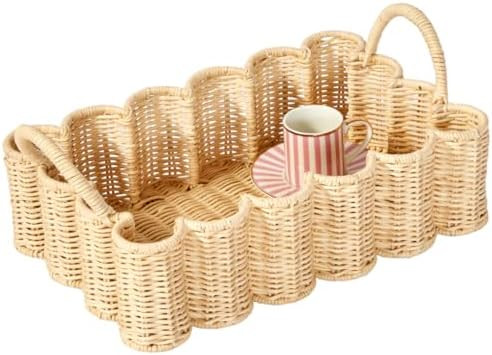 BEBE BASK Premium Wavy Scalloped Rattan Tray - Small Hand-Woven Scallop Wicker Tray - 19 x 9 x 6.... | Amazon (US)