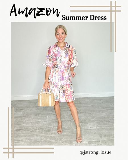 Summer floral dress from Amazon under $30! Functional buttons down the front. Belt detail, loop around to shorten the length if needed. Also comes in blue. Wear to end of the school year events, summer parties or special occasions. 

#LTKStyleTip #LTKFindsUnder50