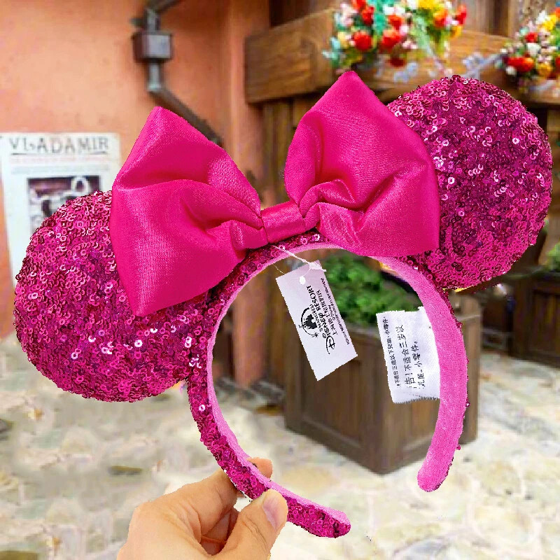 Disney Parks Minnie Ears Hot Pink Bow Magenta Orchid Sequin Headband 2022 US | eBay US