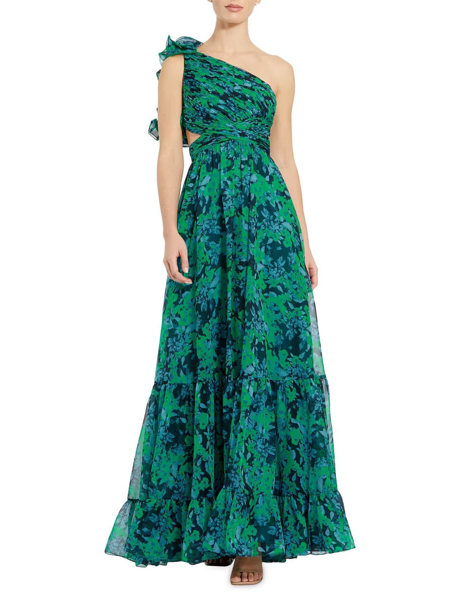 Floral One-Shoulder Cut-Out Gown | Saks Fifth Avenue