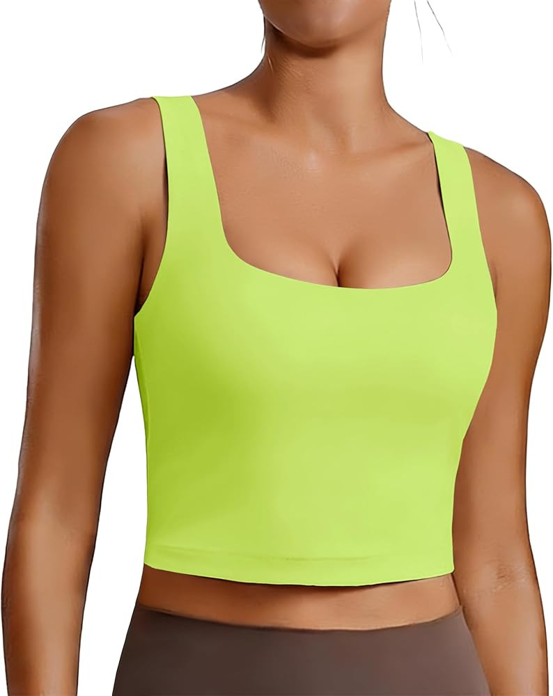 PINSPARK Sports Bra for Women Square Neck Longline Tank Top with Built in Bra | Amazon (US)