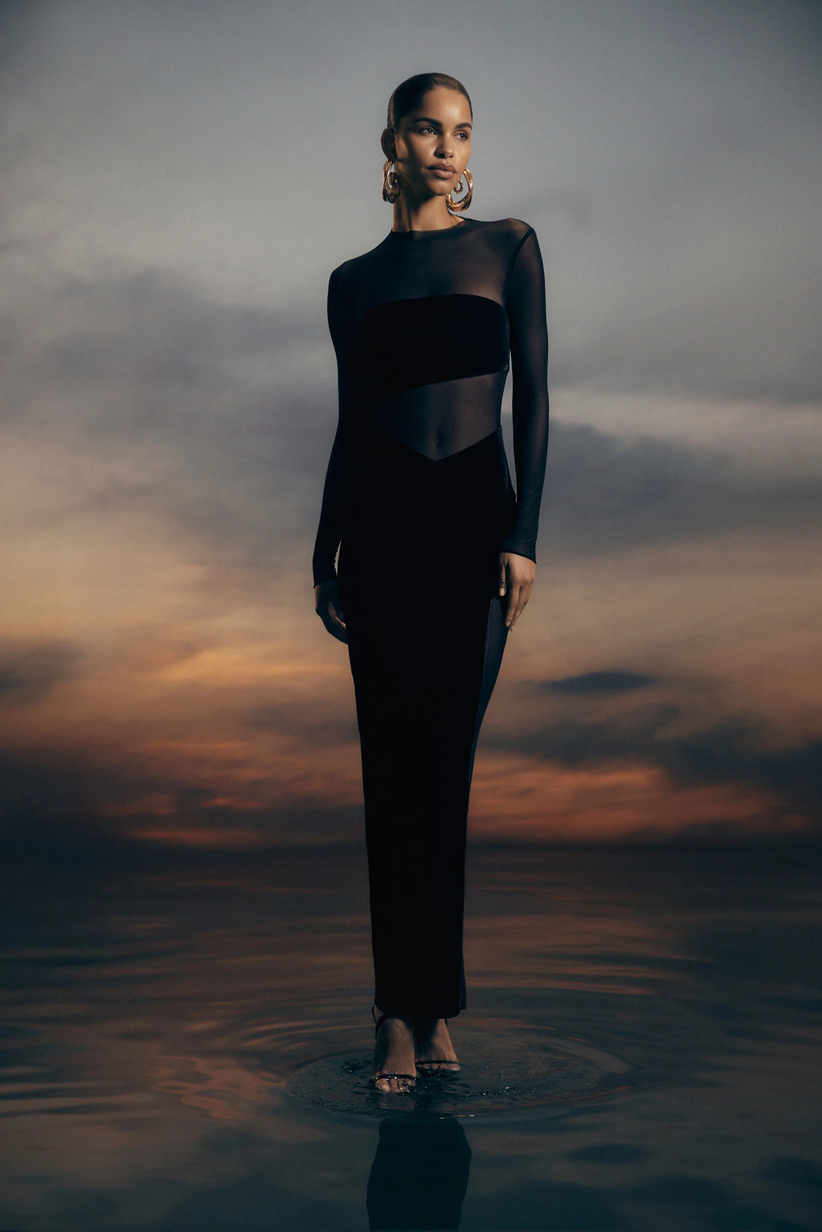 Davina Velvet And Mesh Maxi Dress - Black | MESHKI US