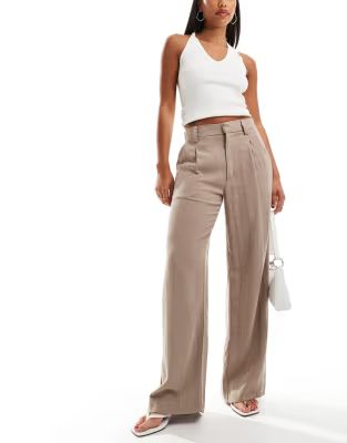 ASOS DESIGN wide leg dad pants with linen in taupe | ASOS | ASOS (Global)