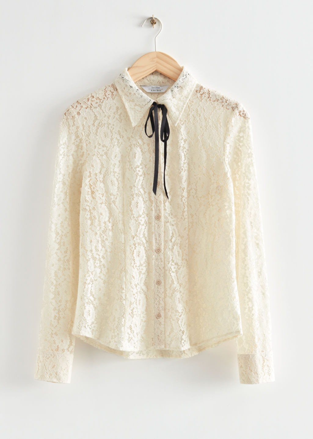 Velvet Neck Tie Lace Shirt - White | & Other Stories US