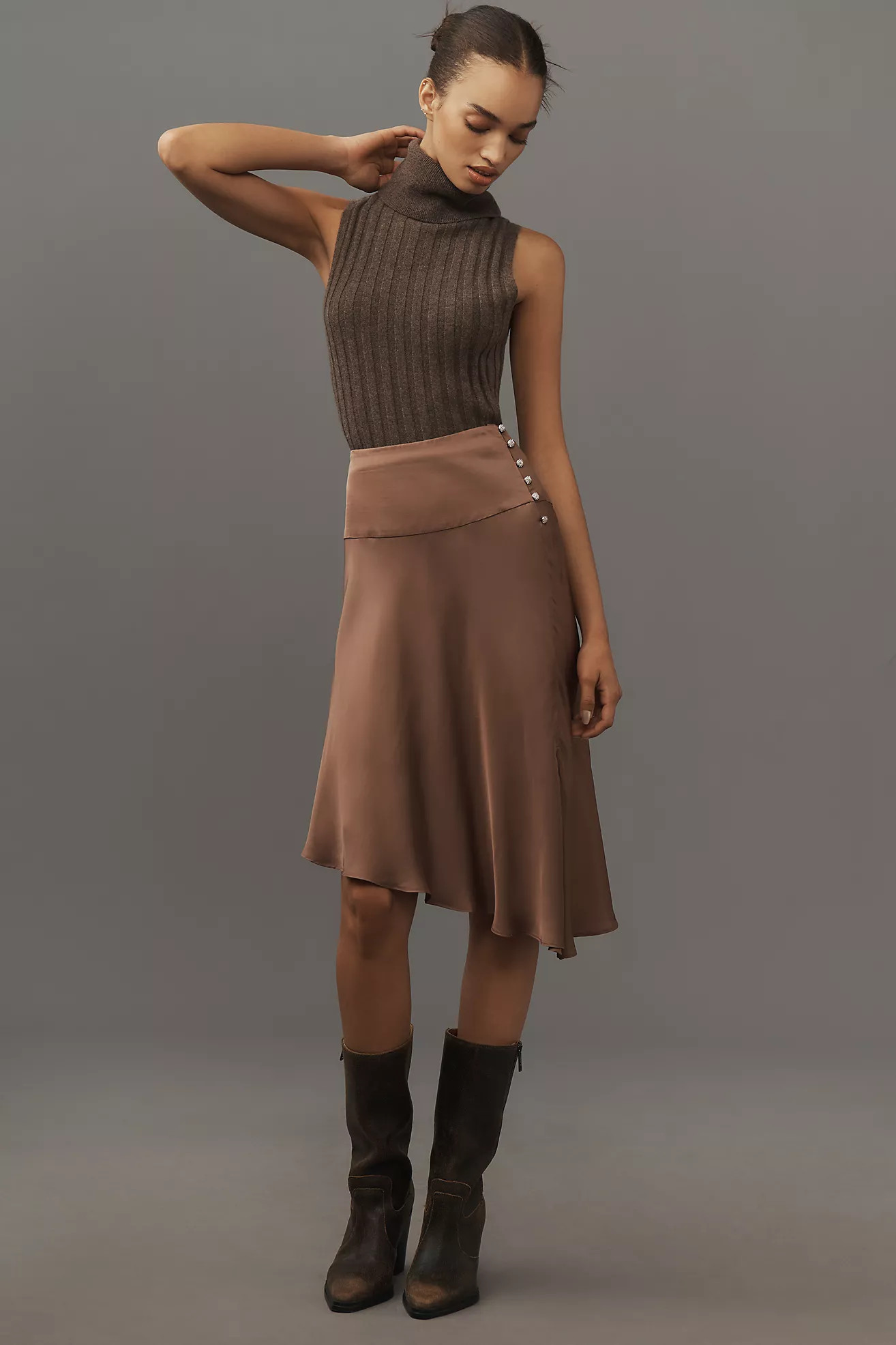 By Anthropologie Asymmetrical Slip Midi Skirt | Anthropologie (US)