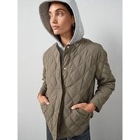 The Very Collection Jersey Layer Quilted Jacket - Khaki &Amp; Grey | Very (UK)