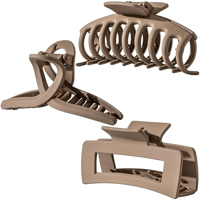 Coffee Large Hair Claw Clips for Thick/Fine/Thin Hair,Strong holding teeth interlocking Women Jaw... | Amazon (US)