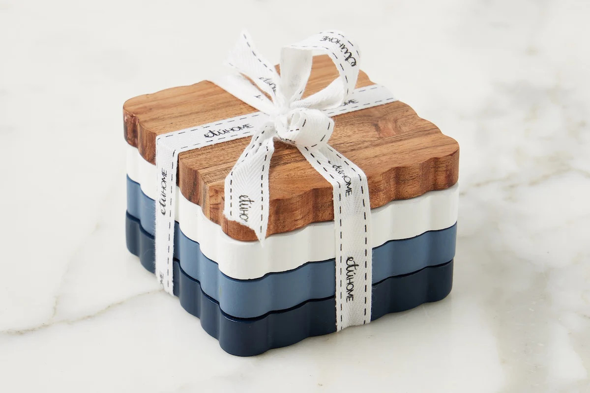 Scalloped Wood Coasters, Square, Maritime Colors, Set of 4 | etúHOME