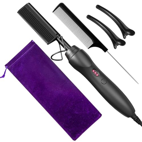 Hot Comb Hair Straightener Pressing Combs - Ceramic Electric Straightening Comb, Curling Iron for Natural Black Beard Wigs Holiday Gift - Black 5 In1 | Amazon (US)
