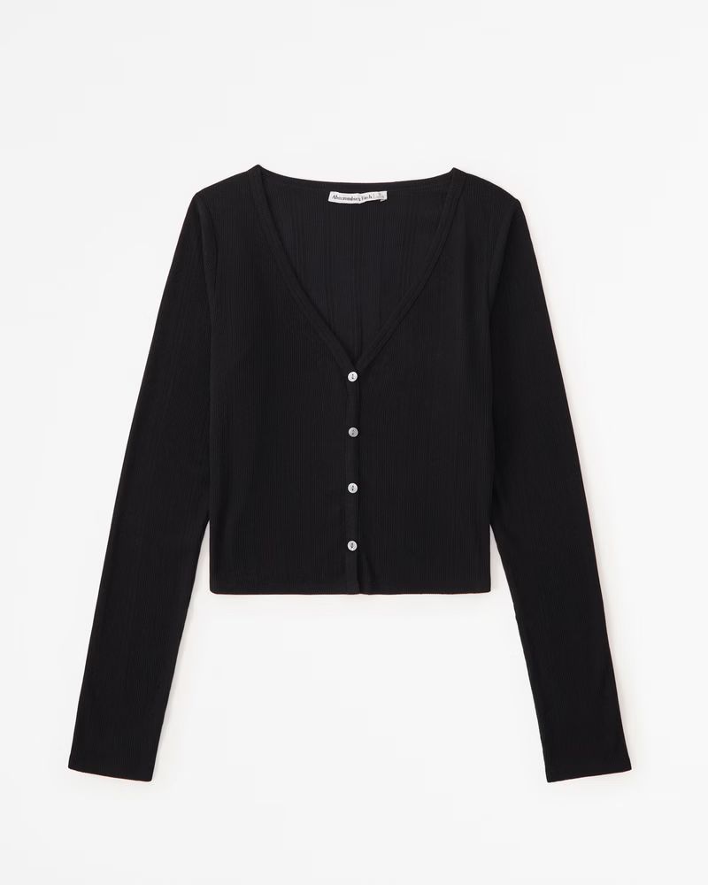 Cozy Rib Long-Sleeve Button-Through Sleep Top | Abercrombie & Fitch (US)