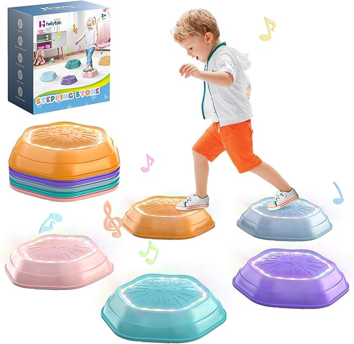 Holyton Light Up Stepping Stones for Kids, 5 Pack Musical Sensory Balance Toys with Rechargeable ... | Amazon (US)