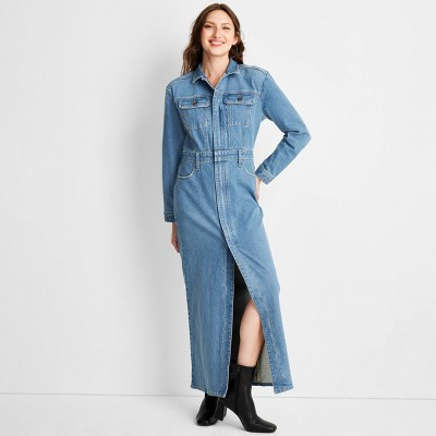 Women's Long Sleeve Denim Maxi Shirtdress - Universal Thread™ Medium Wash 12 | Target