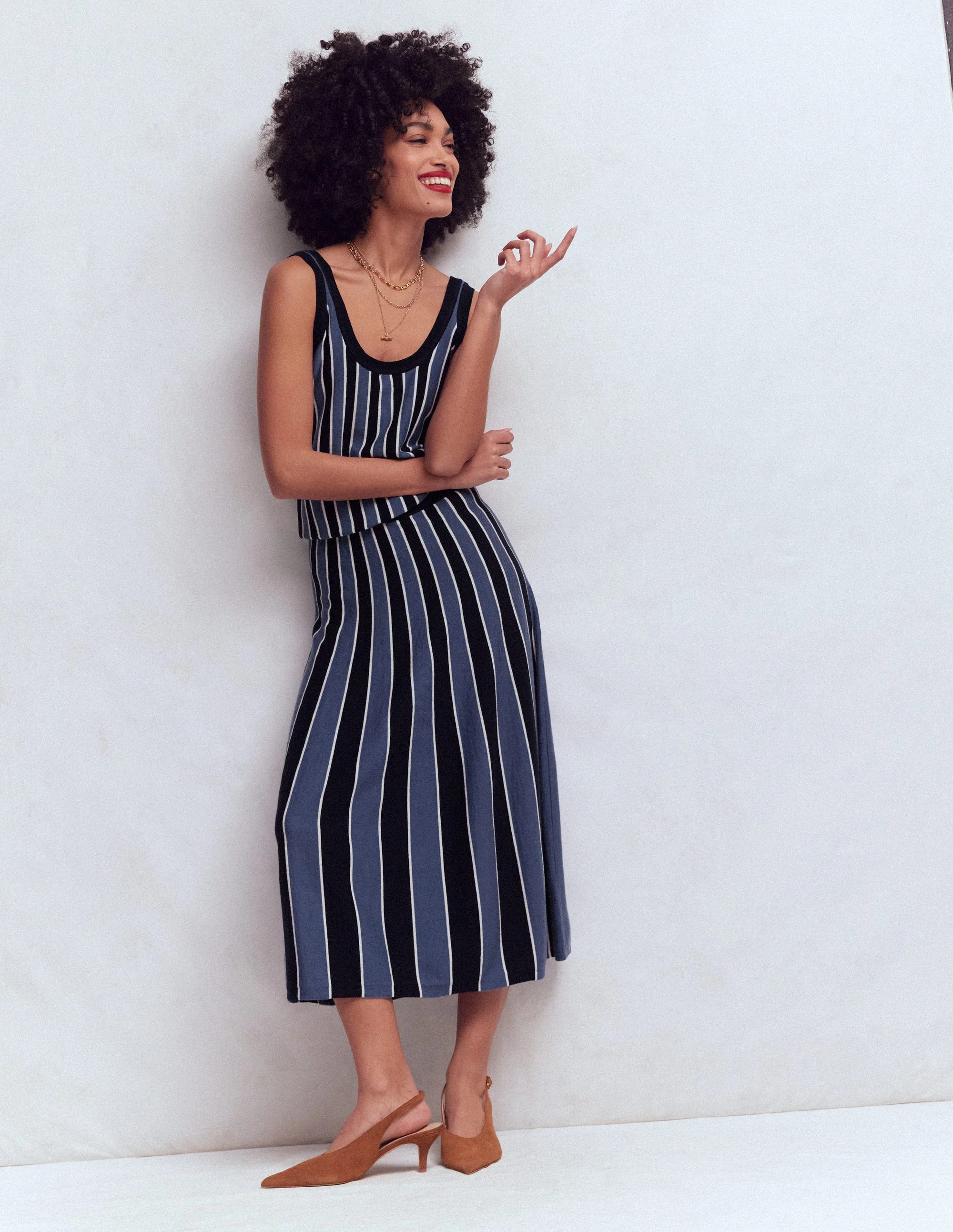 Liz Knitted Midi Skirt-True Navy Stripe | Boden (US)