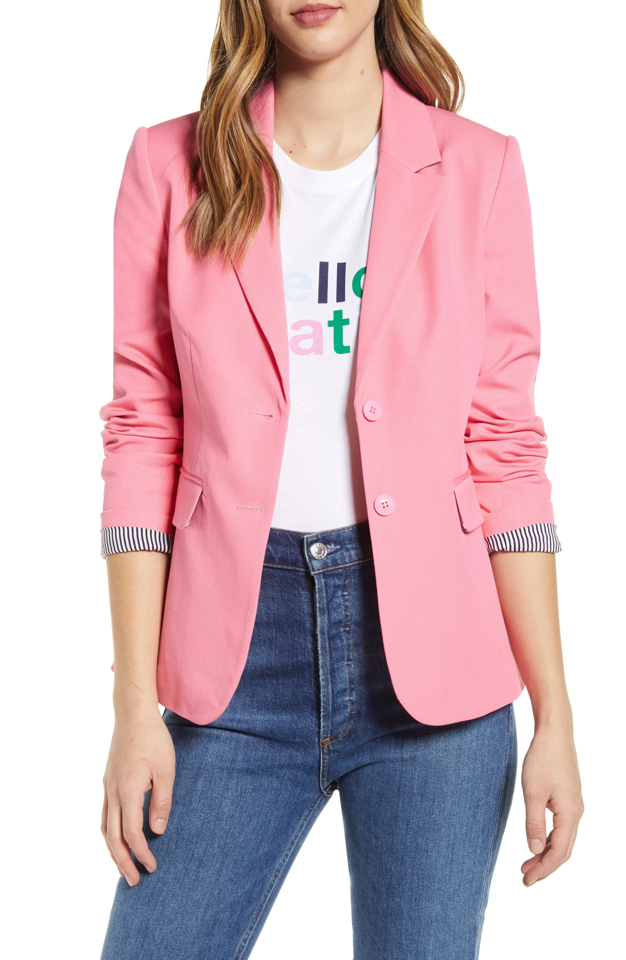 Women's 1901 Stretch Cotton Twill Blazer, Size 16 (similar to 14W) - Pink | Nordstrom