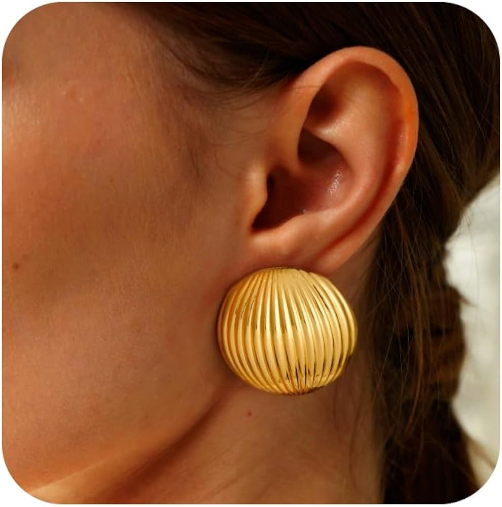 Gold Chunky Earrings for Women, Trendy Statement Earrings 14K Gold Plated Hypoallergenic Large Da... | Amazon (US)