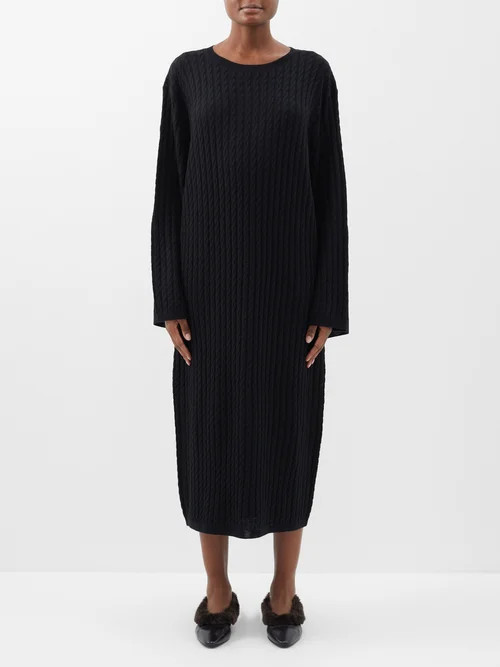 Toteme - Cable-knit Wool Midi Dress - Womens - Black | Matches (US)