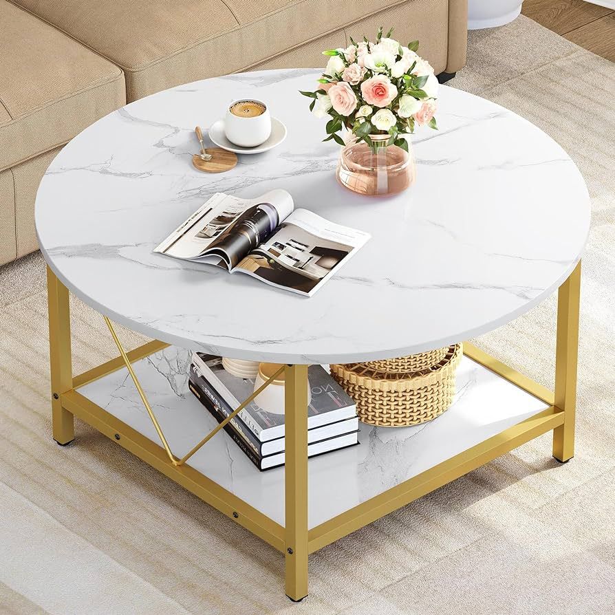 YITAHOME Round Coffee Tables for Living Room Marble Coffee Table Circle Coffee Table with Storage... | Amazon (US)