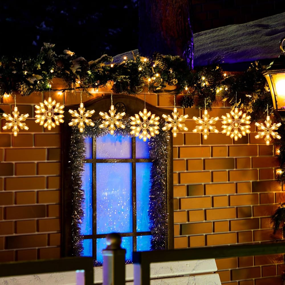 Snowflake Christmas String Lights with 9 Drops - 13ft 150 Mini Bulb Icicle Lights with Clips, Plu... | Amazon (US)