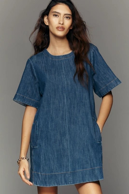 The Emmy Short-Sleeve Denim Swing Dress by Maeve | Anthropologie (US)