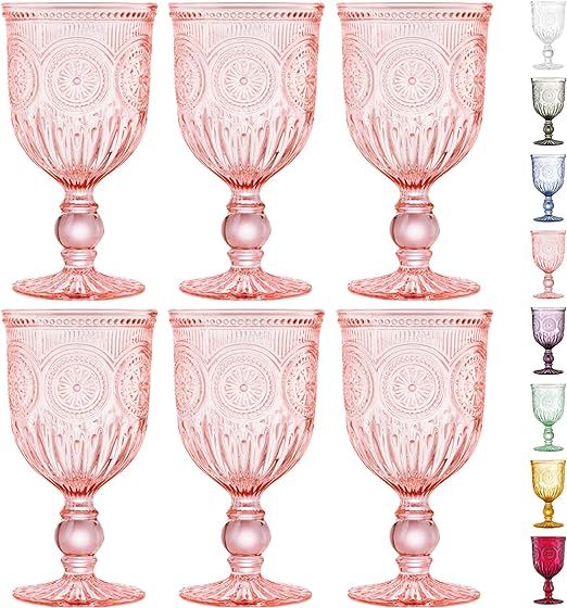 Yungala Pink Wine Glasses set of 6 pink goblets, dishwasher safe vintage pink glassware, pink dri... | Amazon (US)