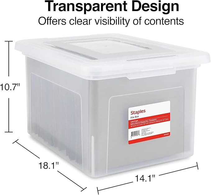 STAPLES Hanging File Box, Snap Lid, Letter/Legal Size, Clear (ST57620) | Amazon (US)
