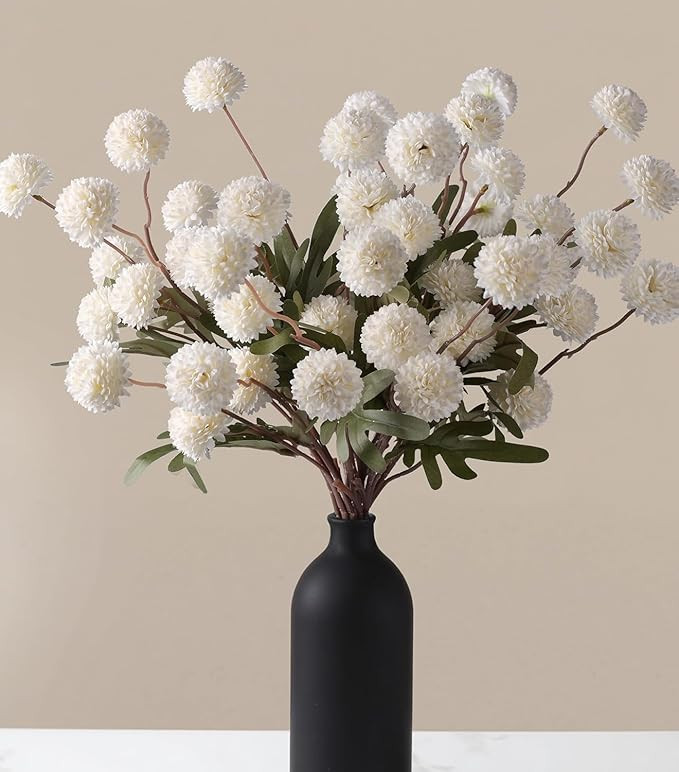 Fake Kiku Flowers, Faux Silk Pompon Mums Artificial Flowers, Chrysanthemum Stems Floral Arrangeme... | Amazon (US)