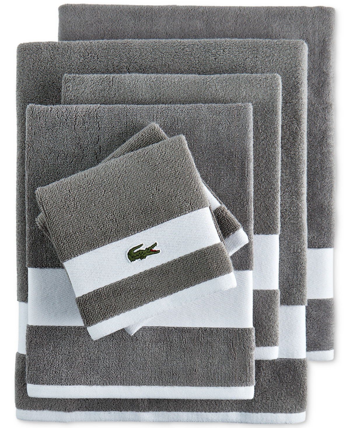 Lacoste Home Heritage Sport Stripe Logo Cotton 6-Pc. Bath Towel Set - Meteorite | Macy's