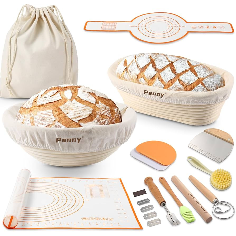 Panny Banneton Basket, Banneton Bread Proofing Basket with Liners, 9" Round & 10" Oval Sourdough ... | Amazon (US)