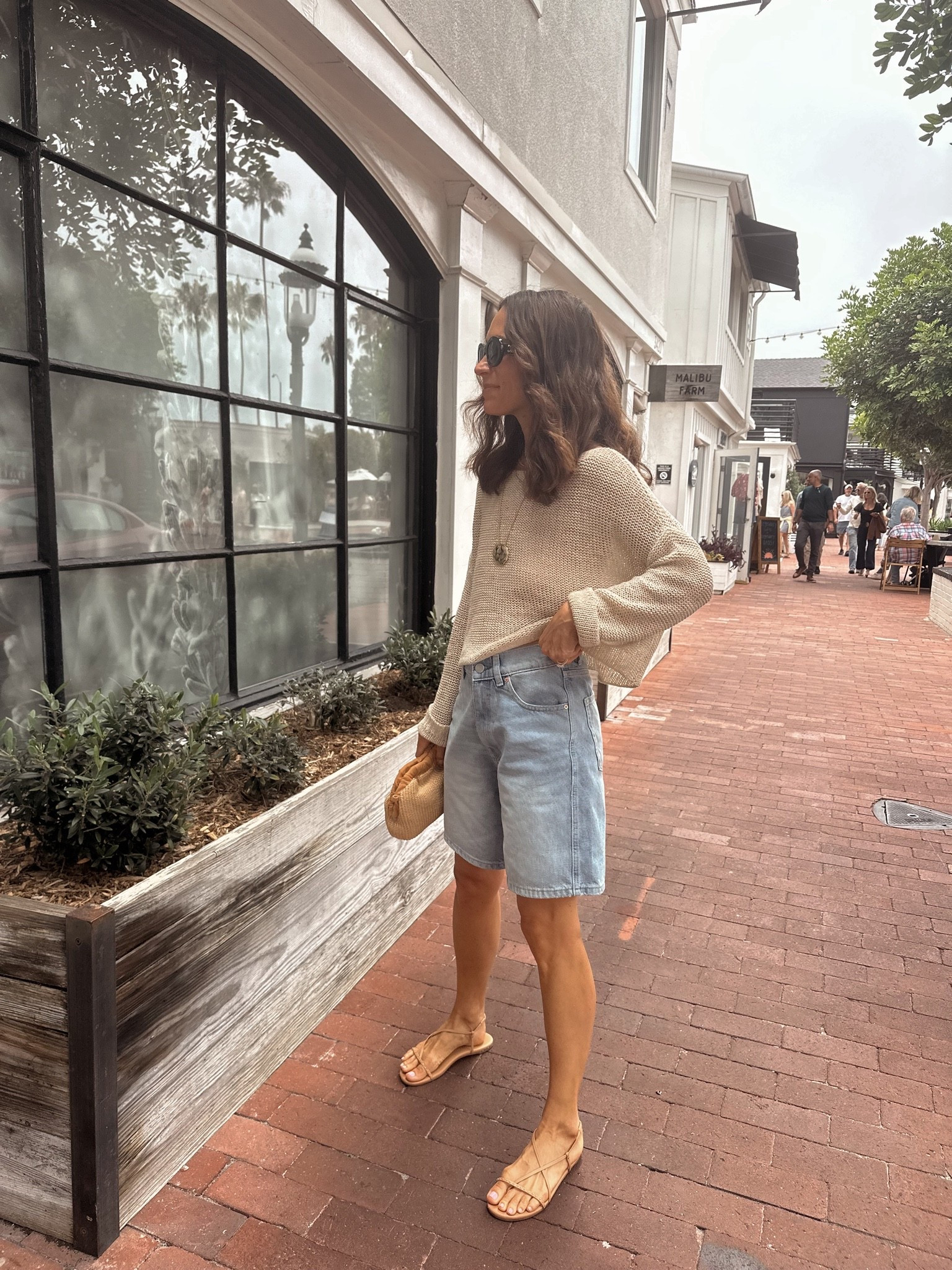 Casual late spring early summer outfit for lunch 
Size down in shorts 
Sweater is tts with a relaxed fit

#LTKOver40