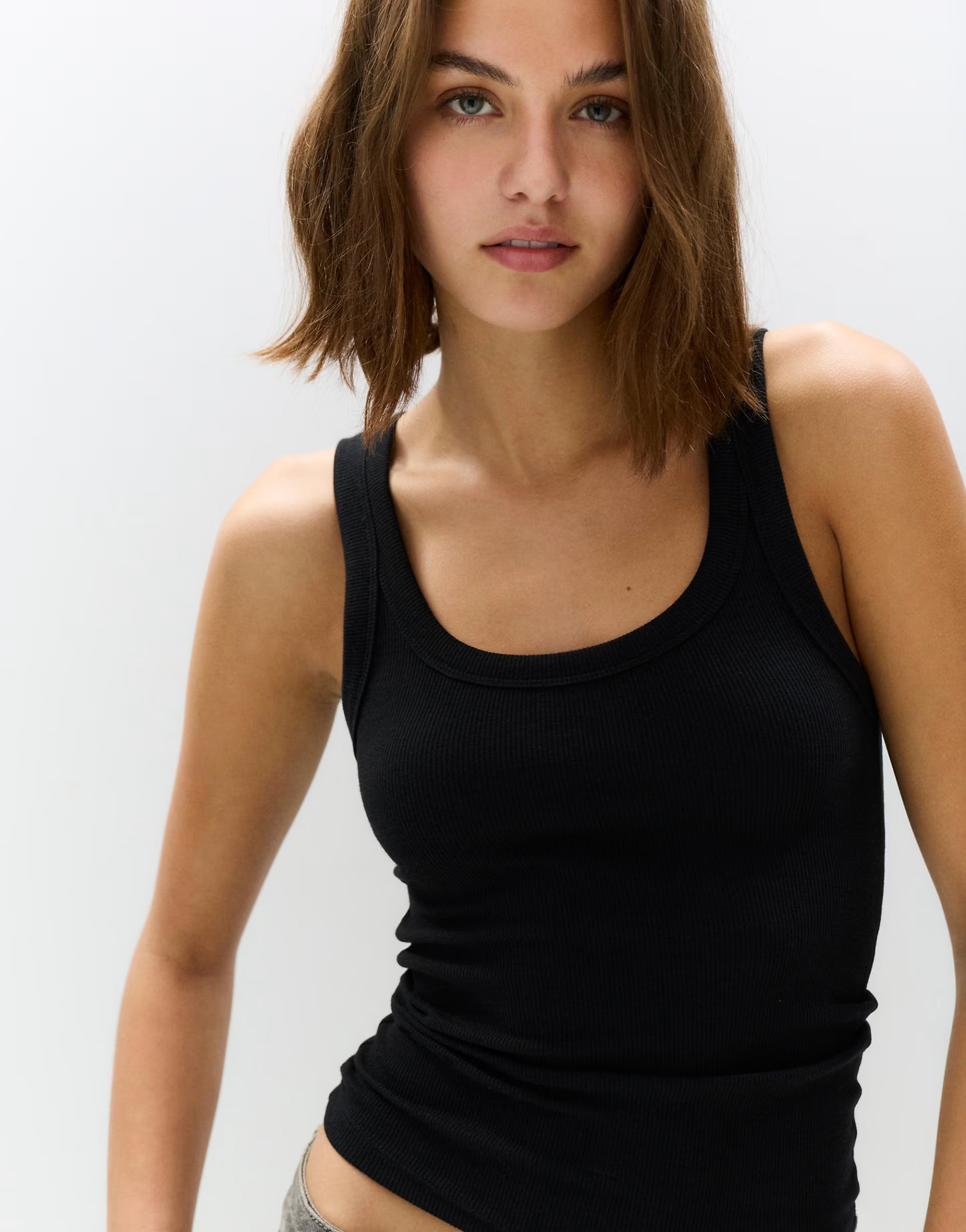 Pull&Bear ribbed tank top in black | ASOS (Global)