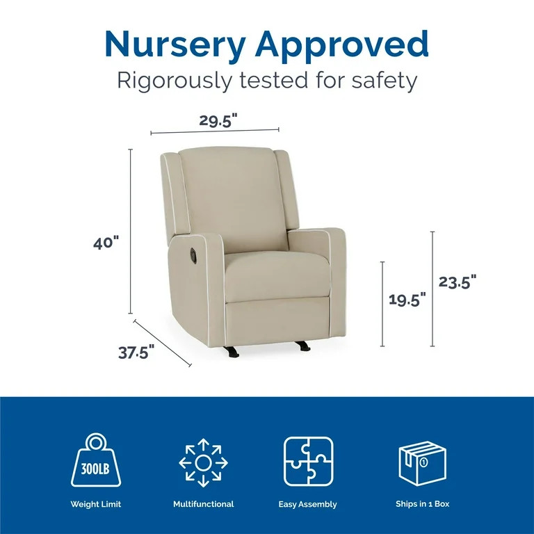 Baby Relax Robyn 2-in-1 Nursery Rocker Recliner, Beige Linen | Walmart (US)