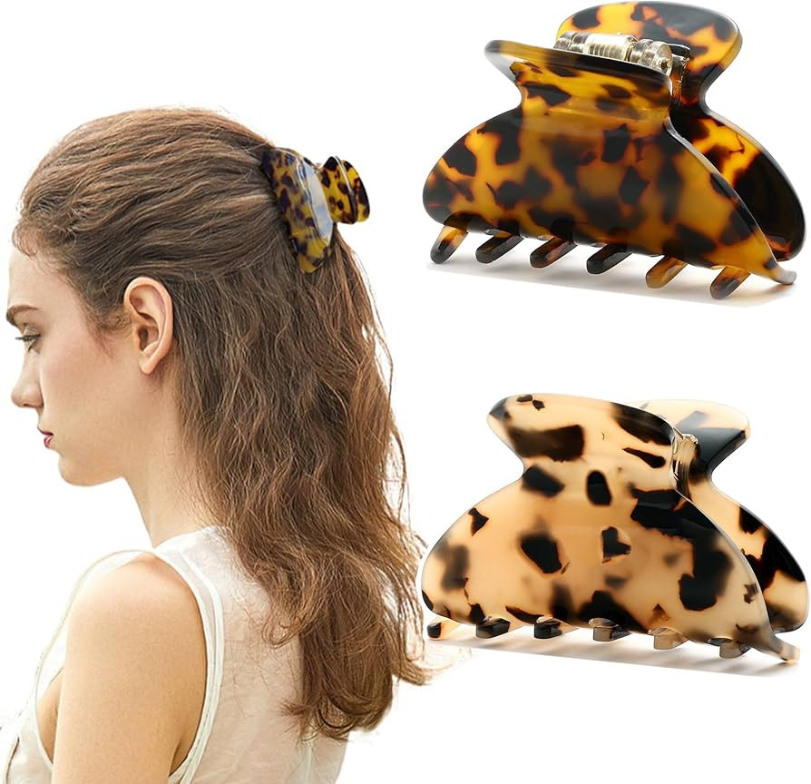 2Pcs Small Medium Hair Claw Clips for Women Tortoise Shell Claw Hair Clips for Thin Fine Medium T... | Amazon (US)