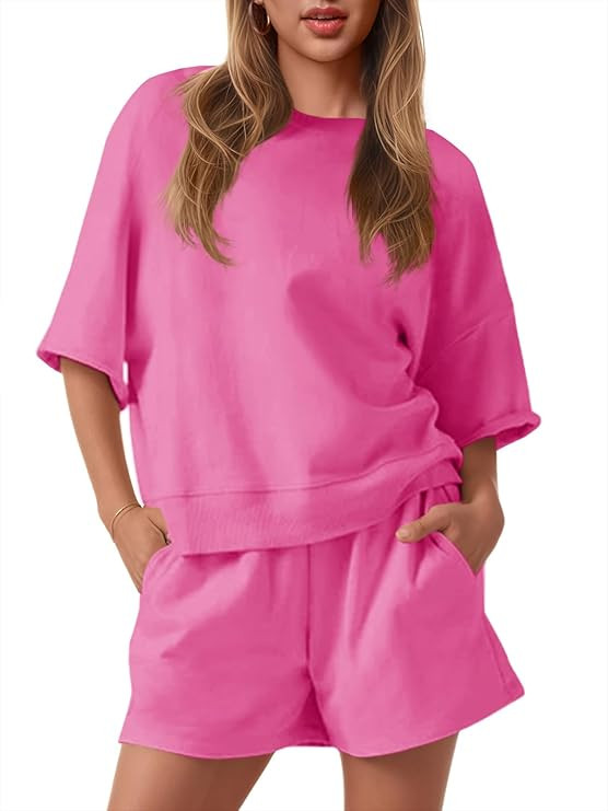 Fisoew Womens 2 Piece Outfits Casual Oversized Cropped Sweatshirt and High Waist Running Shorts T... | Amazon (US)