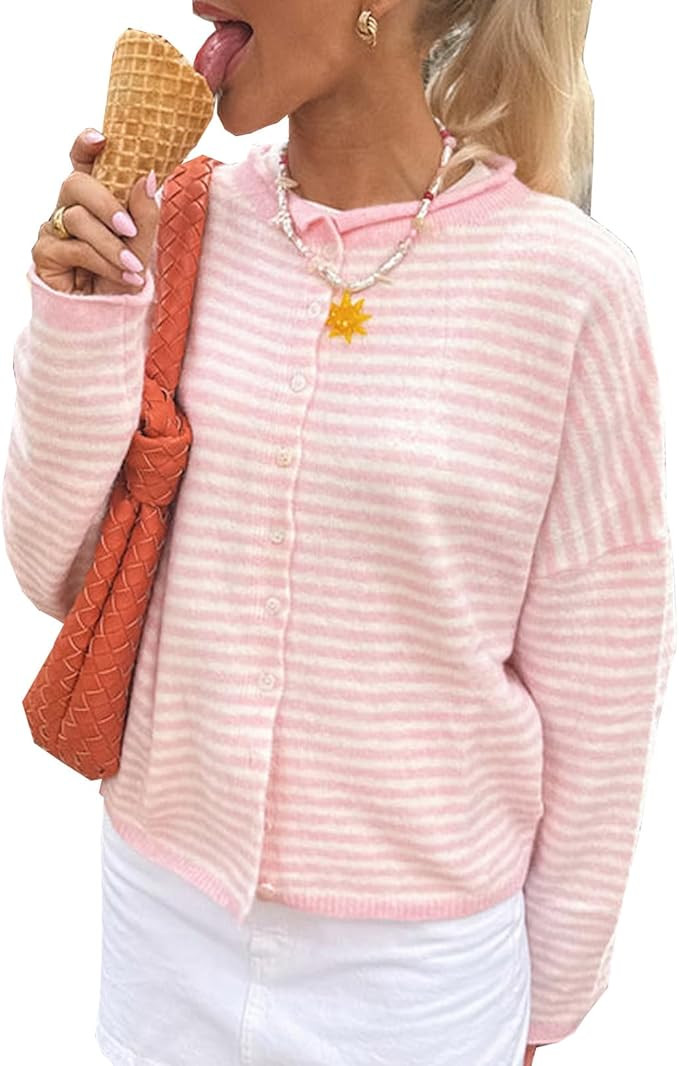 Women Knitted Cardigan Sweaters Long Sleeve Button Down Loose Knitwear Tops Y2k Vintage Jumper Kn... | Amazon (US)