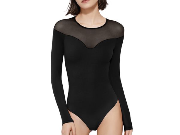 PUMIEY Mesh Bodysuit for Women Crew Neck Long Sleeve Body Suits Sexy Sheer Tops Smoke Cloud Pro C... | Amazon (US)