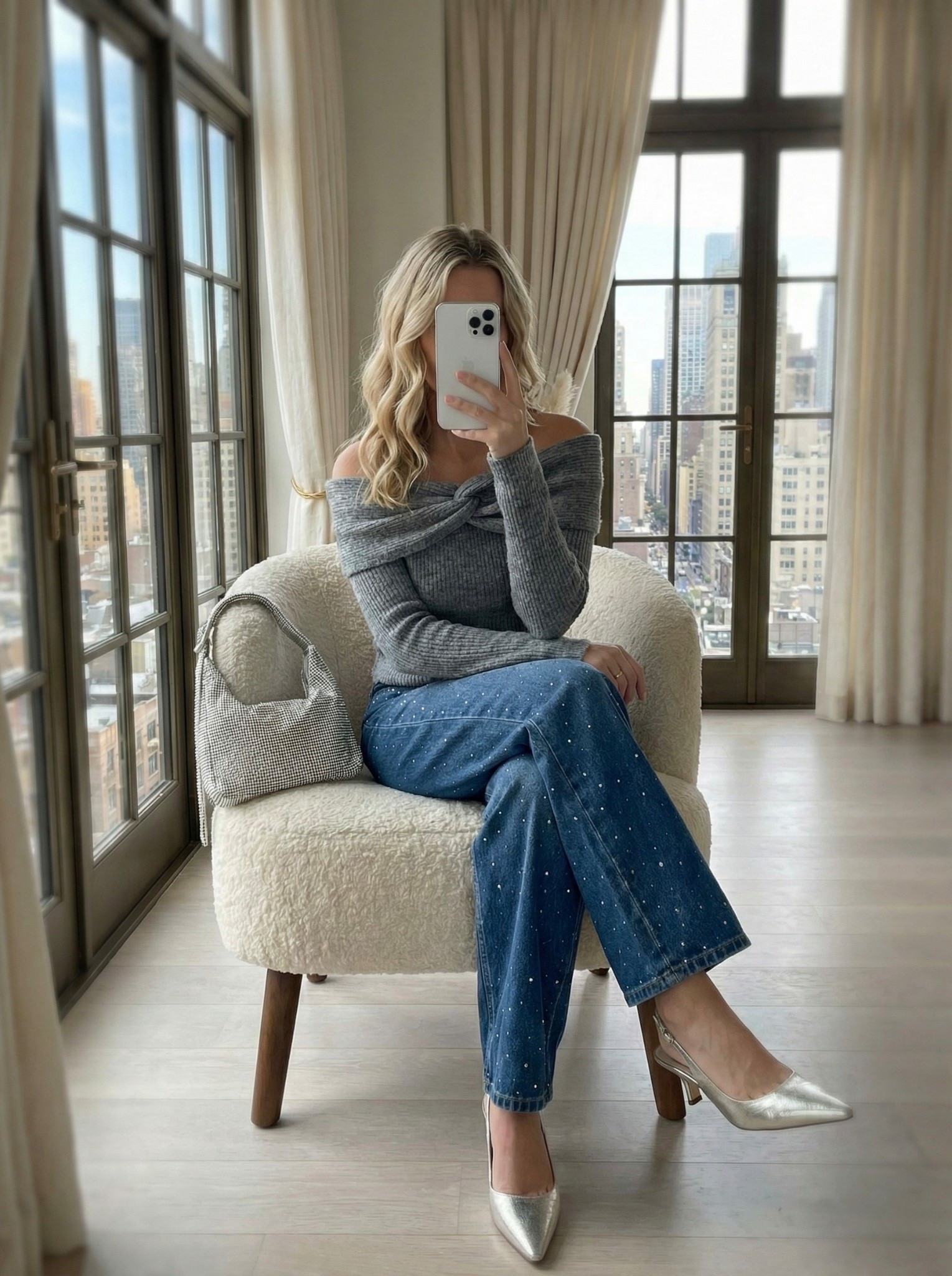 ✨ Soft Glam Meets Casual Sparkle ✨
A cozy-polished winter look with a touch of shine. The off-shoulder knit adds an elevated, feminine feel while the embellished denim brings just the right amount of sparkle. Finished with metallic heels and a textured shoulder bag for a chic, effortless balance.

🧣 Style Notes:
• Off-shoulder knit for a soft, flattering neckline
• Pearl-embellished denim for subtle winter sparkle
• Metallic slingbacks to elevate the look
• Textured silver bag for a cohesive shimmer moment
• Perfect for winter dinners, casual date nights & city outings 🤍

#LTKHoliday #LTKootd #LTKgrwm