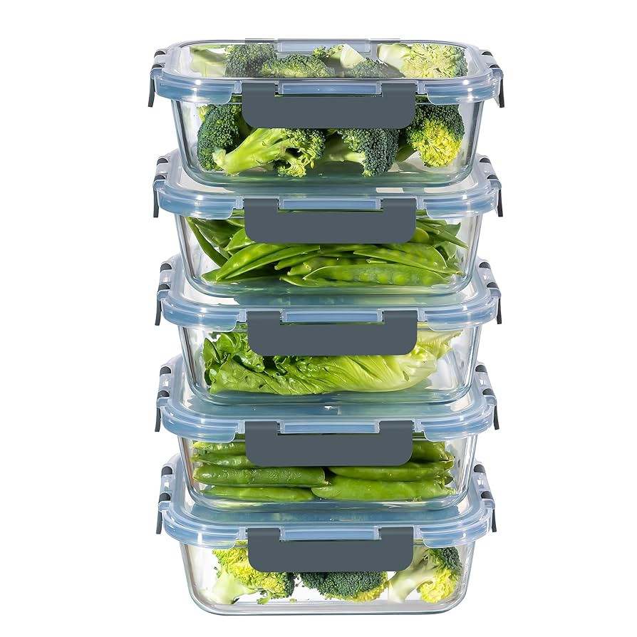 MFY 5-Pack 36 OZ Glass Storage Containers with Lids, Glass Meal Prep Containers Set, Airtight Lun... | Amazon (US)
