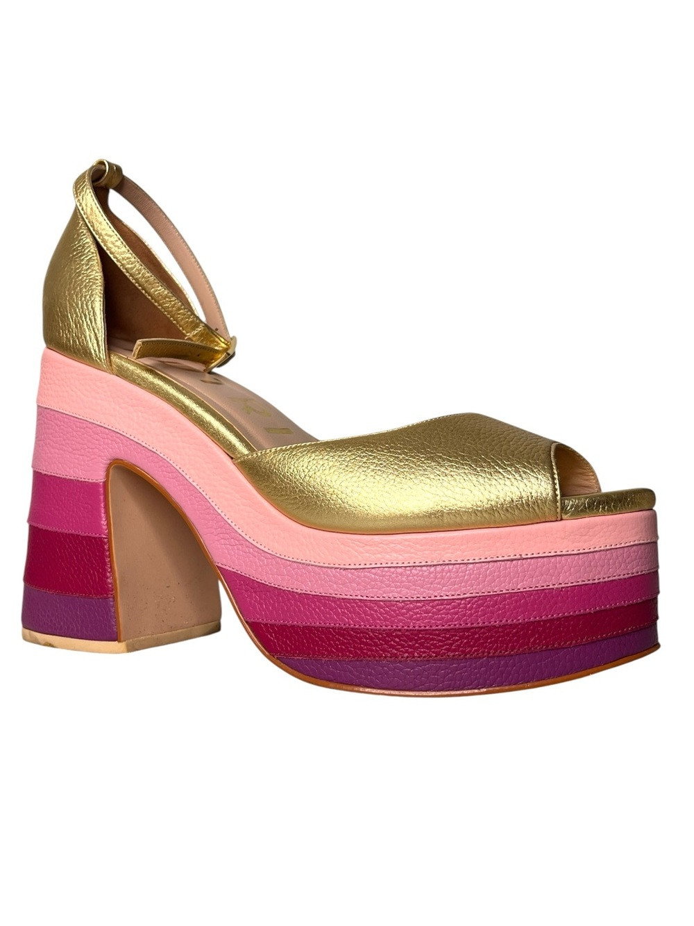 Butrich Gold Lame Pink Purple Rainbow Platform Block Heel Shoes Size 39 | Poshmark