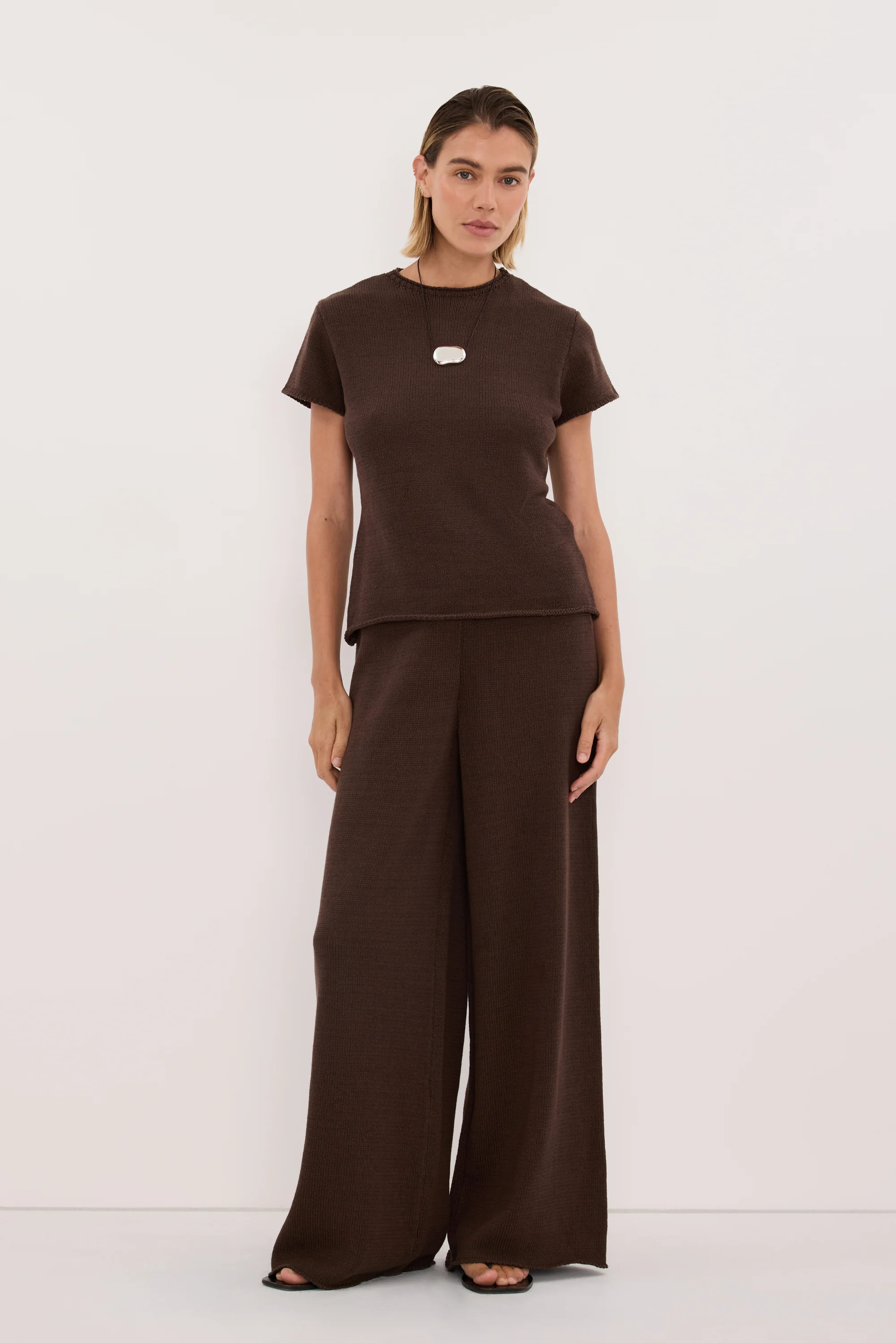 ORIA BURNT CHOC COTTON KNIT PANT | DISSH