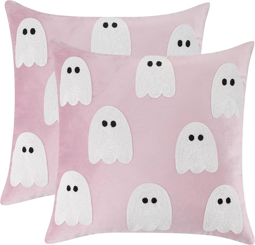 Tosleo Halloween Decor Pillow Covers 18x18 Set of 2 White Cute Ghost Throw Pillow Covers Happy Ha... | Amazon (US)