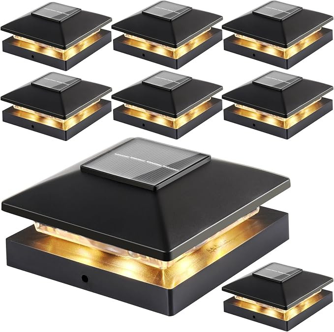 Solar Post Cap Lights Outdoor 8pack, Black Waterproof Solar Powered Deck Fence Post Lights Fit 4x... | Amazon (US)