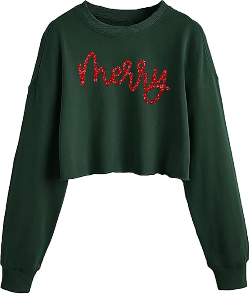 Women's Funny Christmas Graphic Crop Sweatshirts Xmas Holiday Party Casual Lantern Long Sleeve Pu... | Amazon (US)