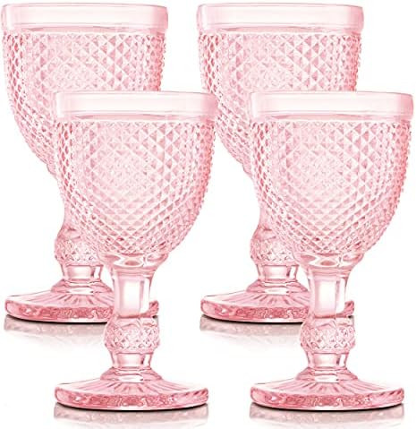 Pink Goblets, Set of 4 Colored Glassware, Pink Wine Glasses, Vintage wine Glasses Colored wine glass | Amazon (US)