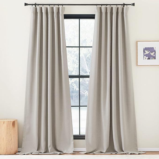 NICETOWN Faux Linen Angora Curtains 90 inches Long, Pinch Pleated Curtains Room Darkening Window ... | Amazon (US)