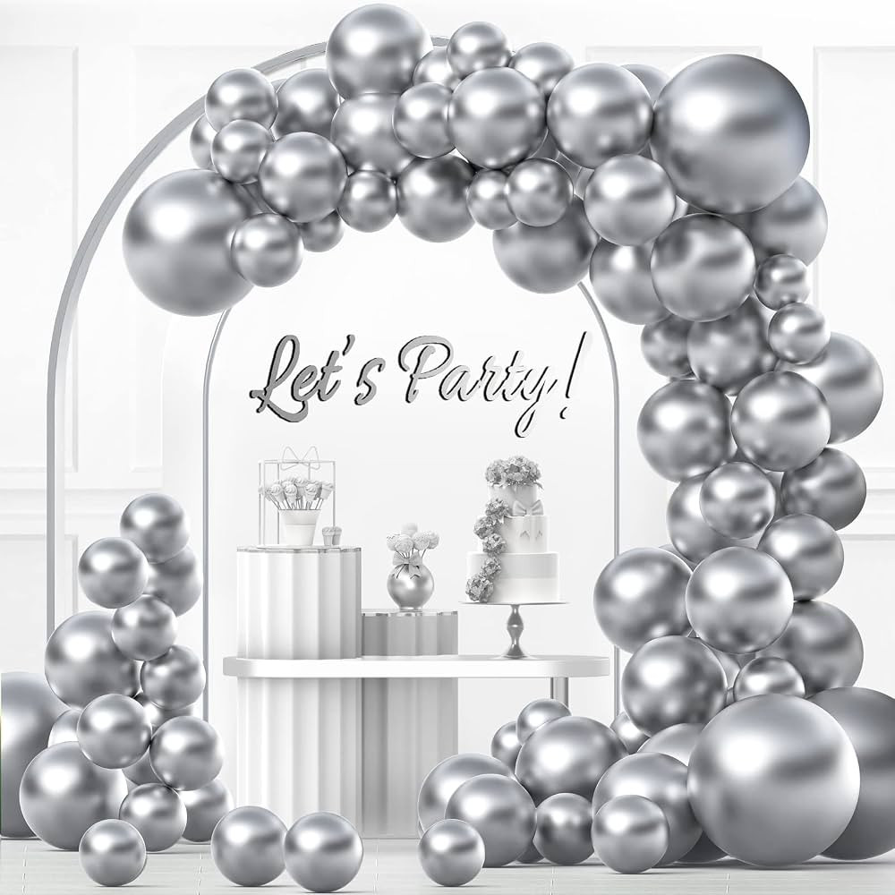 Silver Balloon Metallic Silver Balloons Different Sizes 100Pcs 18 12 10 5 In Silver Latex Balloon... | Amazon (US)
